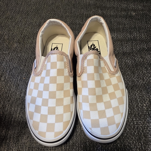Vans Checkered Slip-On Shoes - Tan and White - Picture 1 of 6